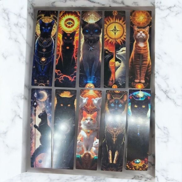10pcs Mystical Cat Tarot Bookmarks Set Book Marker Clips Reading Black Godess - Picture 3 of 8
